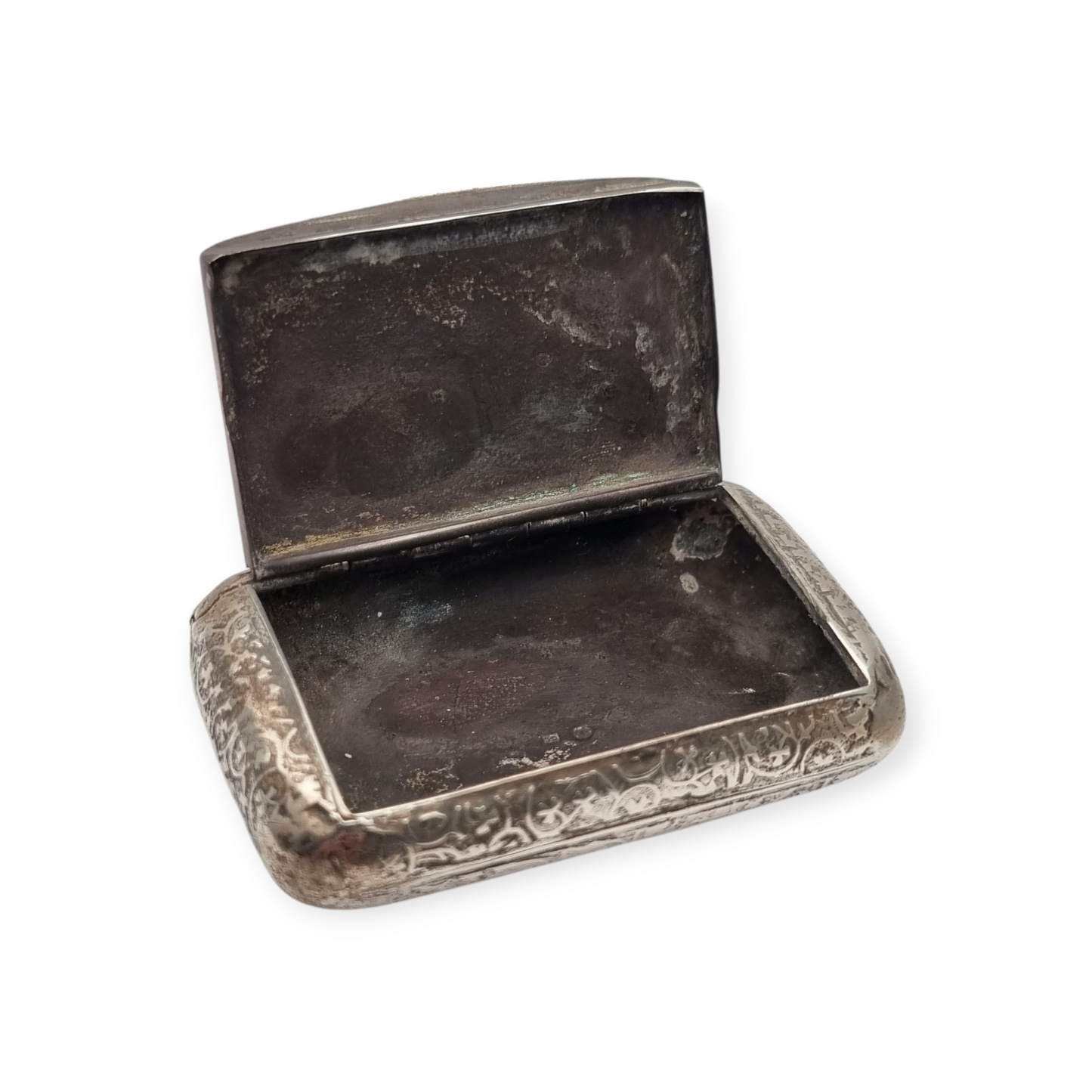 Antique French silver snuff box with engraved decoration, circa 1900