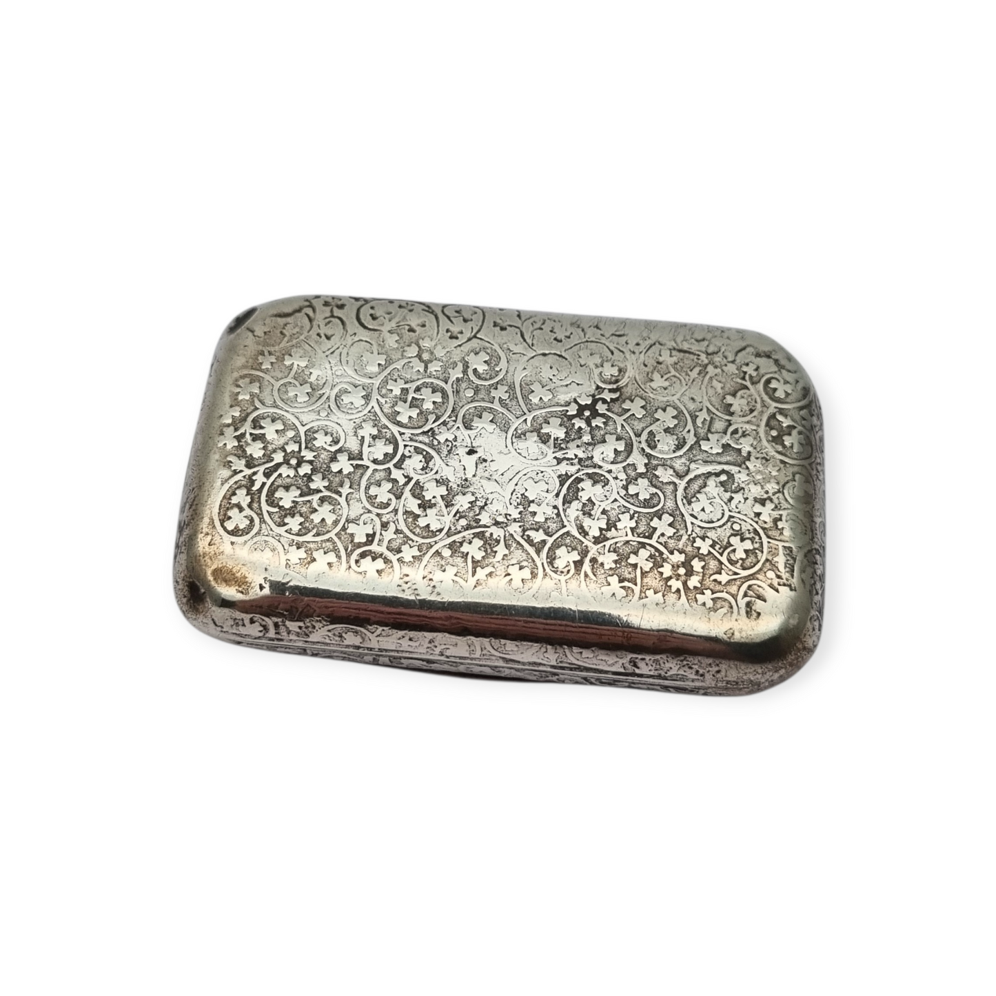 Antique French silver snuff box with engraved decoration, circa 1900