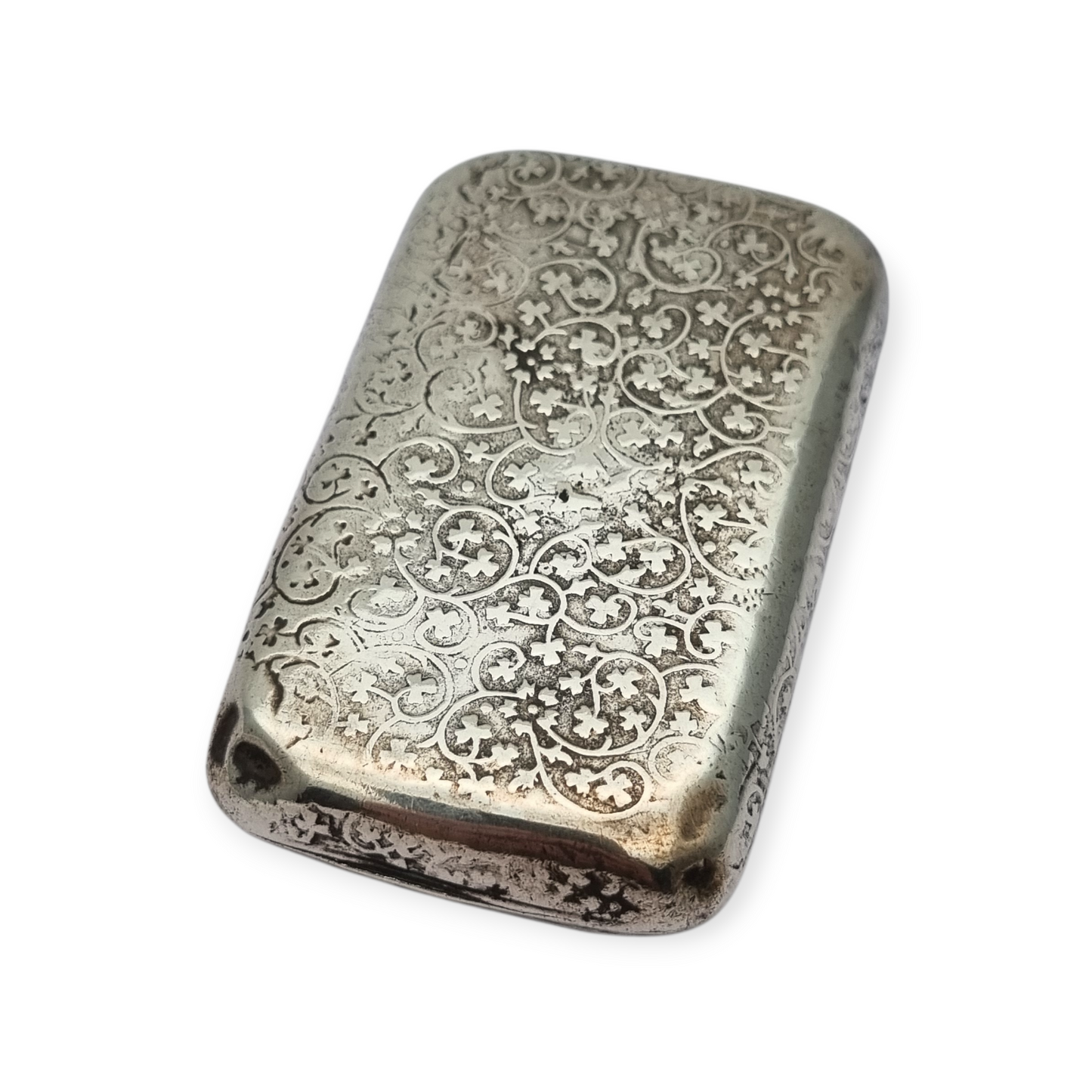 Antique French silver snuff box with engraved decoration, circa 1900