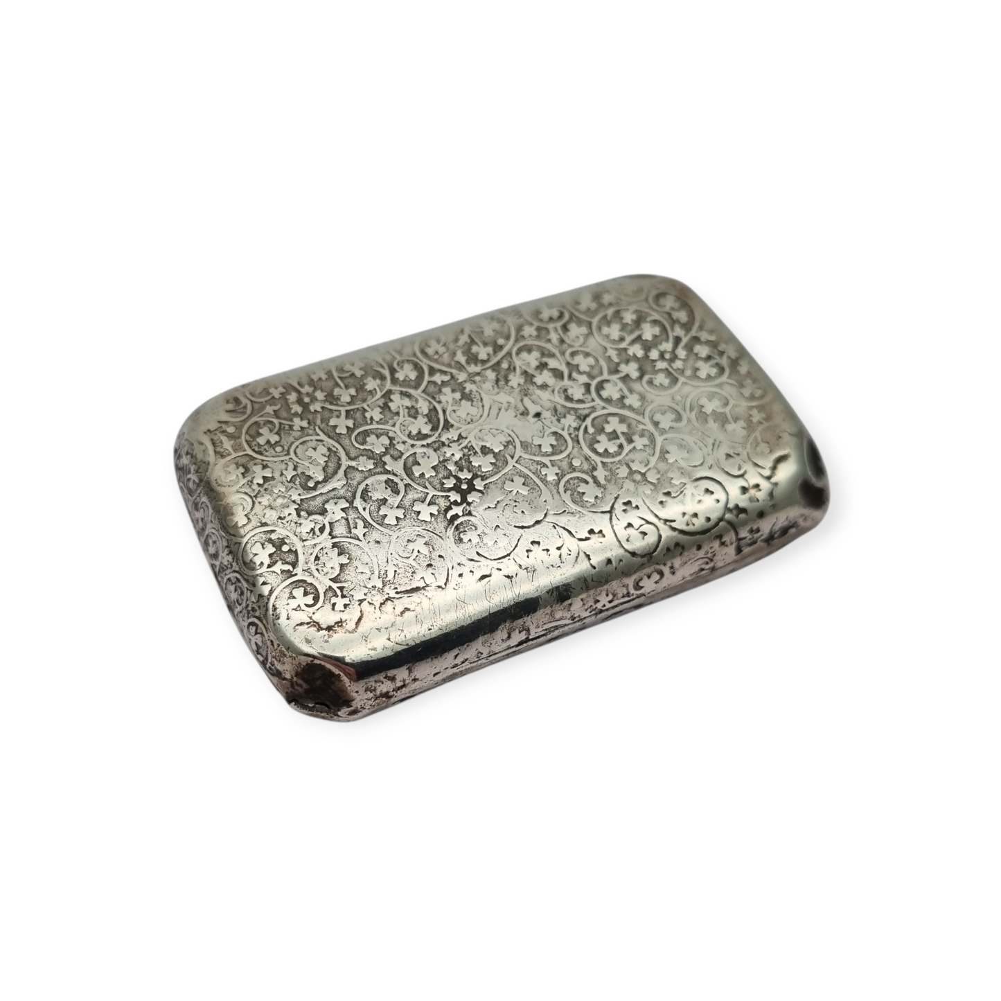 Antique French silver snuff box with engraved decoration, circa 1900