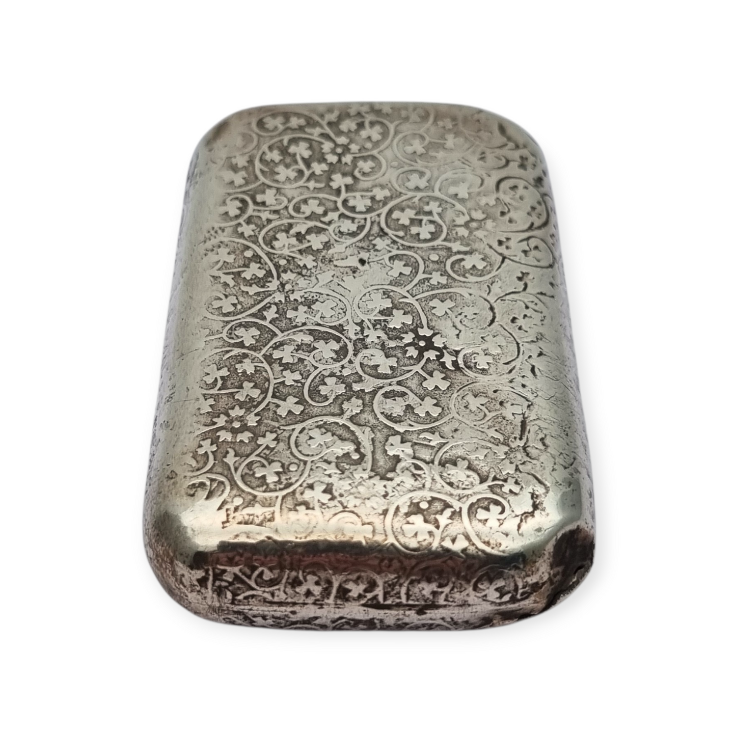 Antique French silver snuff box with engraved decoration, circa 1900