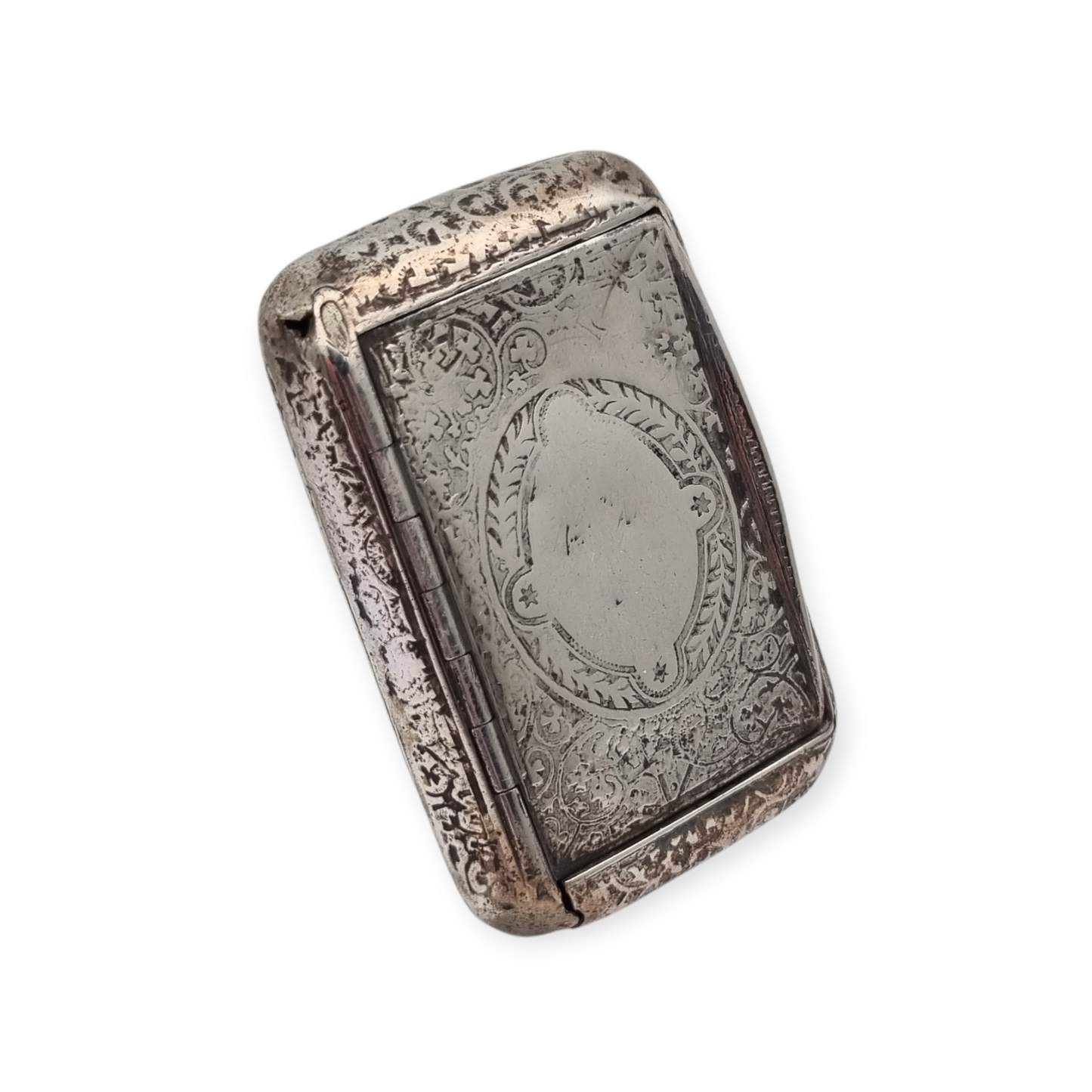 Antique French silver snuff box with engraved decoration, circa 1900