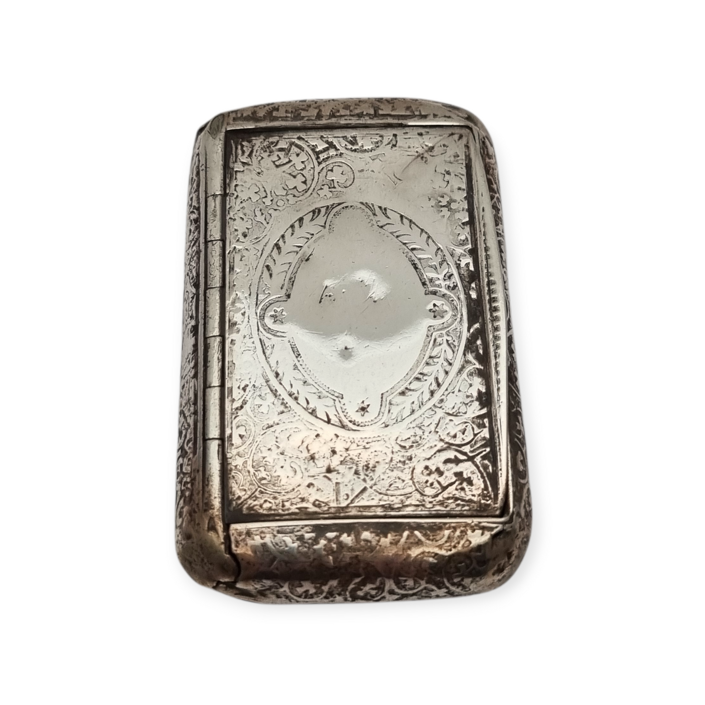 Antique French silver snuff box with engraved decoration, circa 1900