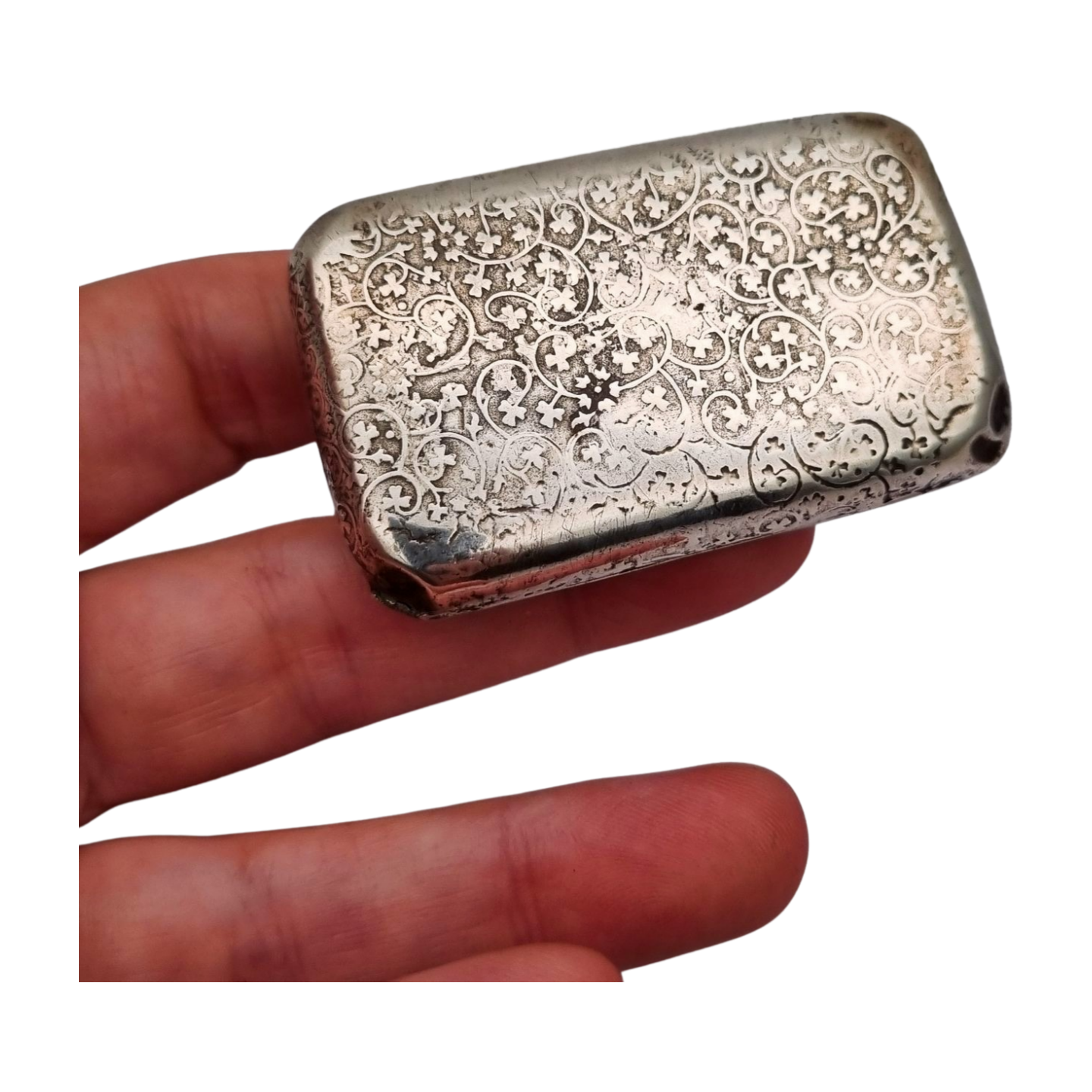 Antique French silver snuff box with engraved decoration, circa 1900