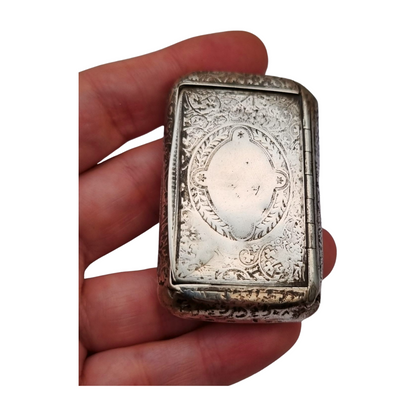 Antique French silver snuff box with engraved decoration, circa 1900