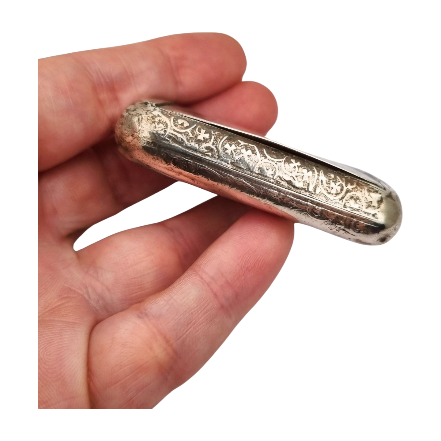 Antique French silver snuff box with engraved decoration, circa 1900