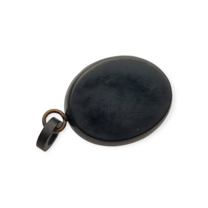 Guardapelo floral Victoriano antiguo de vulcanita, circa 1880-1900, joyería de luto