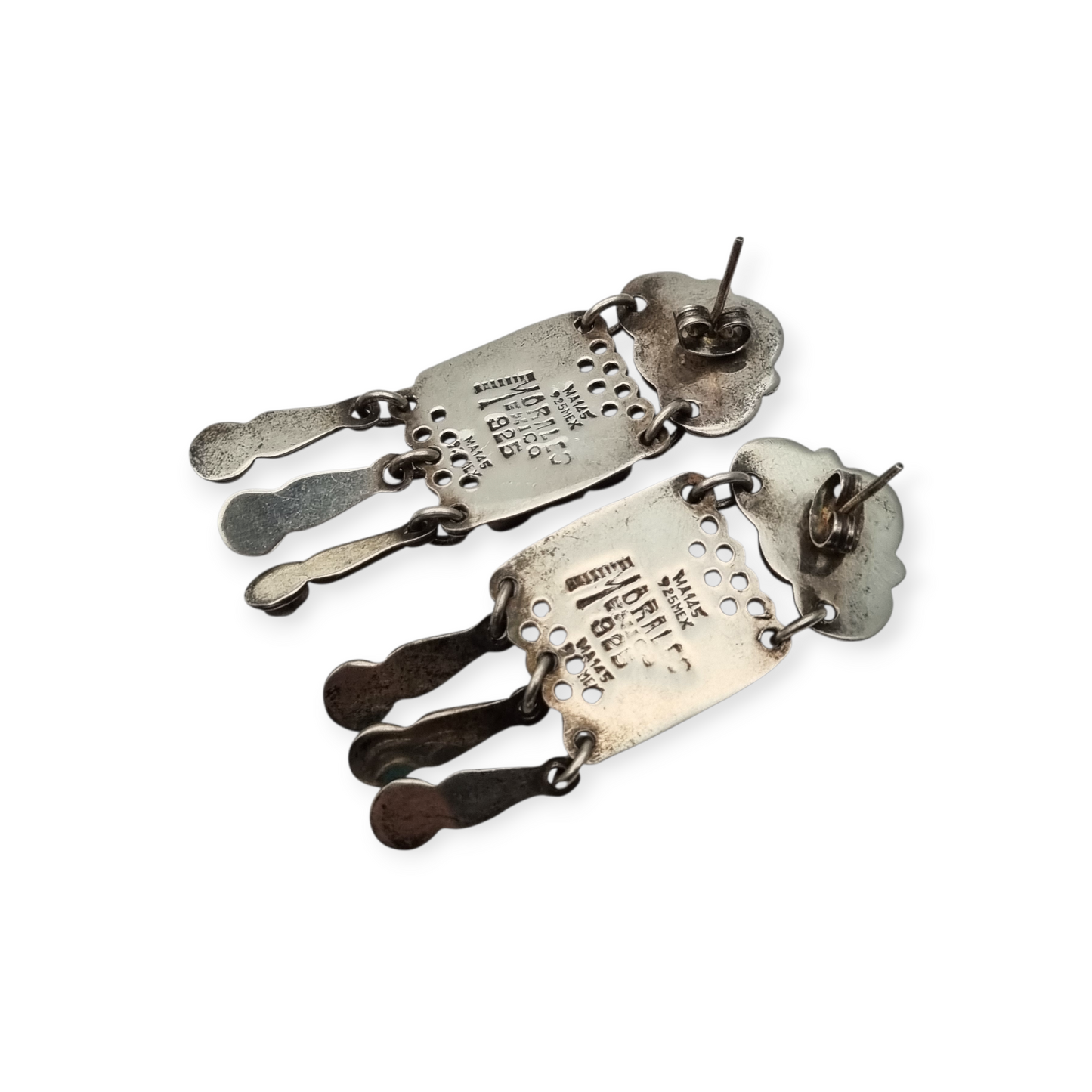 Pendientes plata 925 Morales México, escuela Matilde Poulat con amatista, turquesa y coral