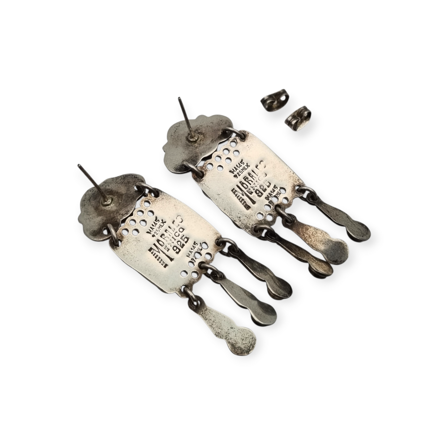 Pendientes plata 925 Morales México, escuela Matilde Poulat con amatista, turquesa y coral