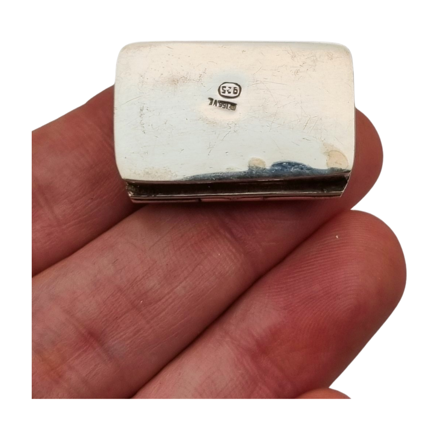 Small rectangular 925 silver box with geometric engraving, Italy circa 1990