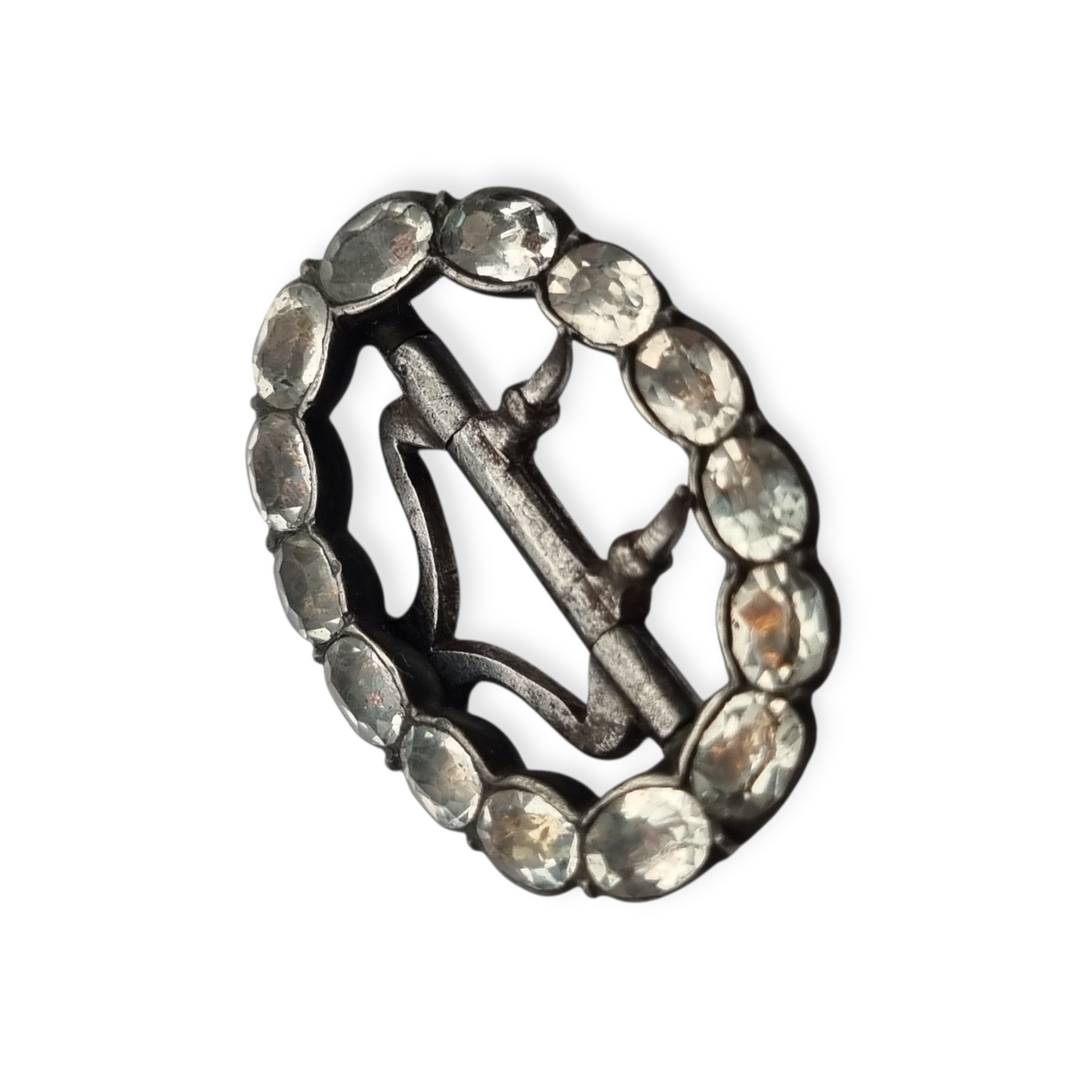Victorian silver buckle with faceted colorless rhinestones, circa 1900