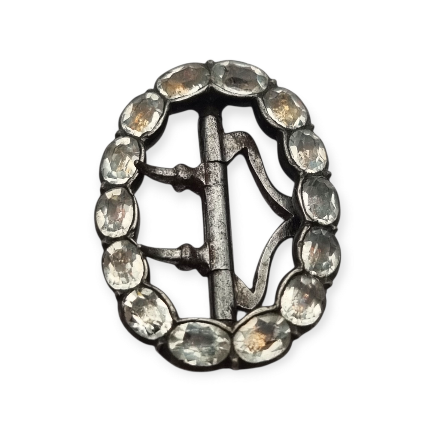 Victorian silver buckle with faceted colorless rhinestones, circa 1900