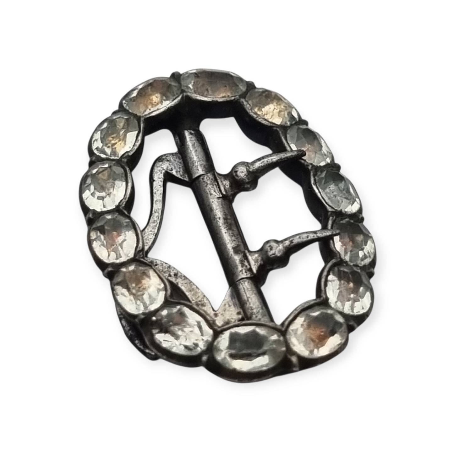 Victorian silver buckle with faceted colorless rhinestones, circa 1900