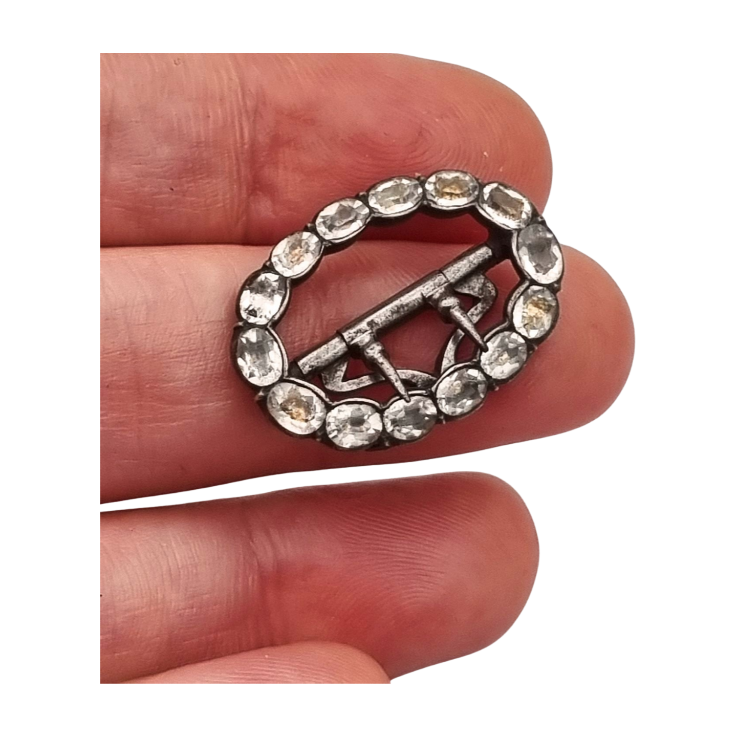 Victorian silver buckle with faceted colorless rhinestones, circa 1900