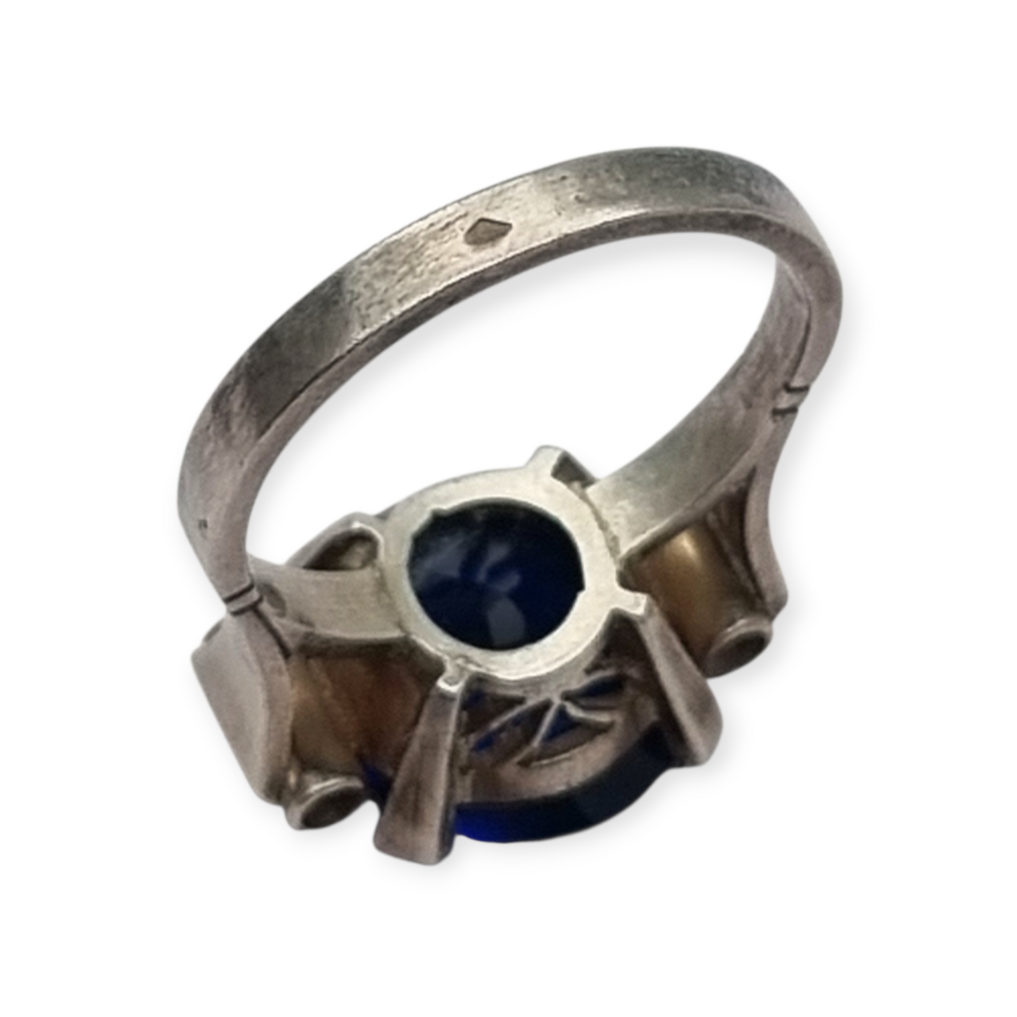 Anillo Art Déco francés de plata con cristal azul facetado, circa 1940-50