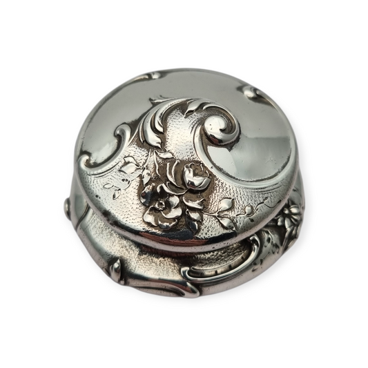 Caja pastillero Art Nouveau plata 950, Cardeilhac París, punzón Minerva 1, Circa 1890-1910
