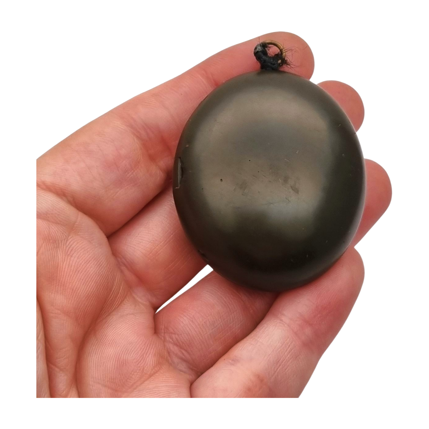 Victorian vulcanite locket, mourning jewelry, raised flower, England circa 1890-1900