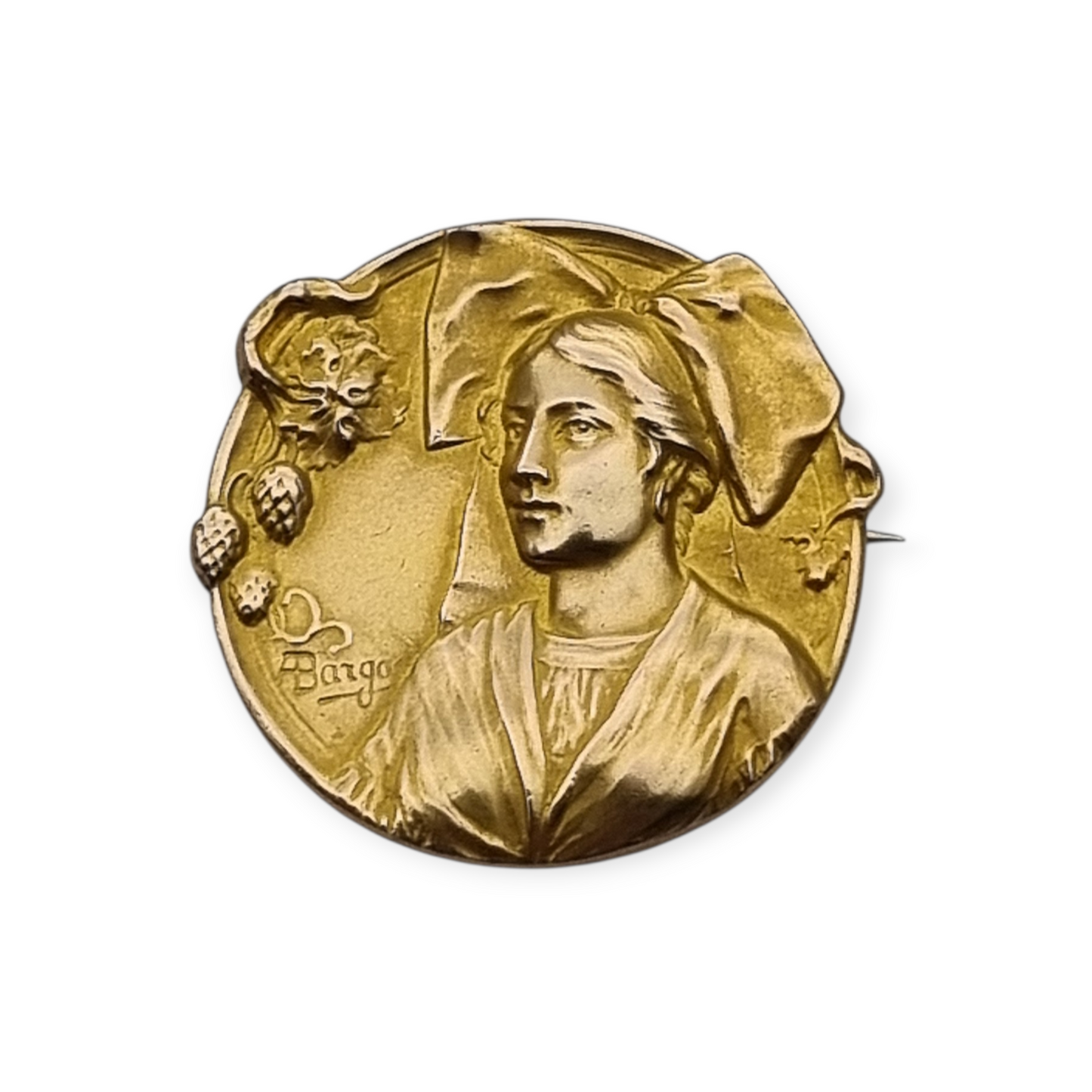 Broche Art Nouveau Oria firmado ABargas, oro lamimado Francia circa 1900