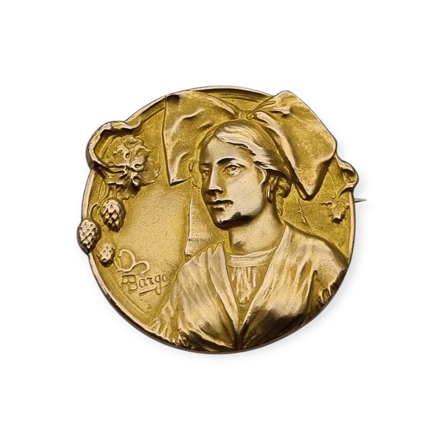 Broche Art Nouveau Oria firmado ABargas, oro lamimado Francia circa 1900
