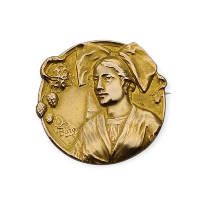 Broche Art Nouveau Oria firmado ABargas, oro lamimado Francia circa 1900