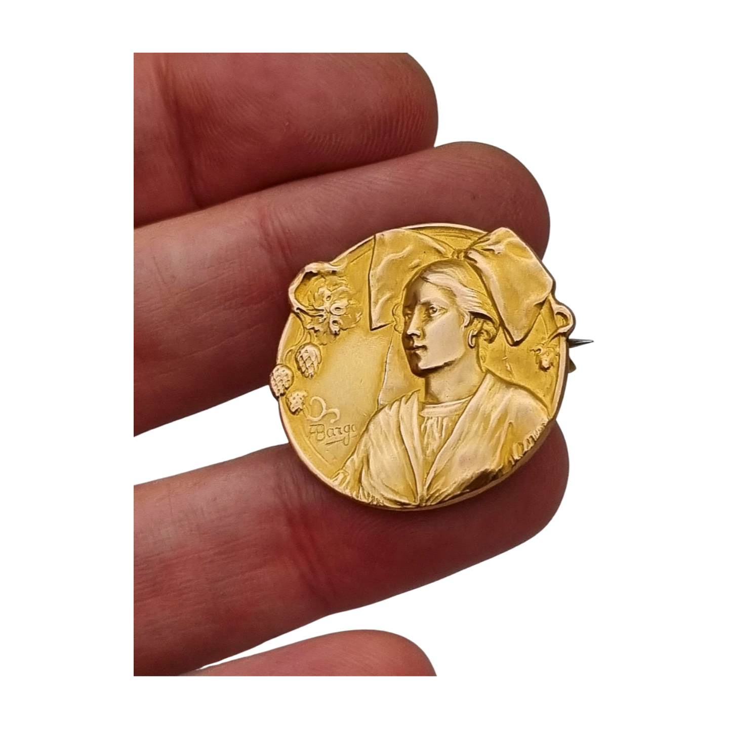 Broche Art Nouveau Oria firmado ABargas, oro lamimado Francia circa 1900