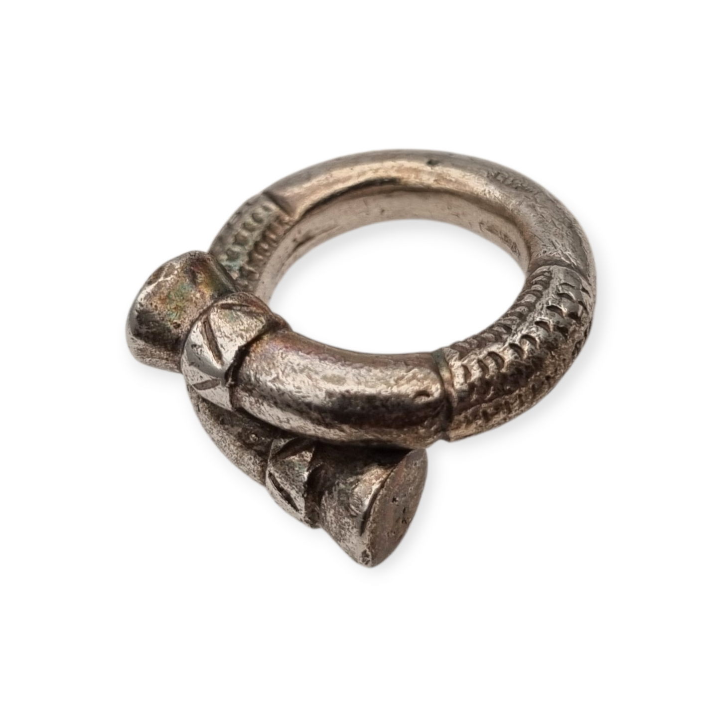 Anillo de plata 800 de Brandimarte Florencia, estilo étnico, acabado rústico, circa 1980