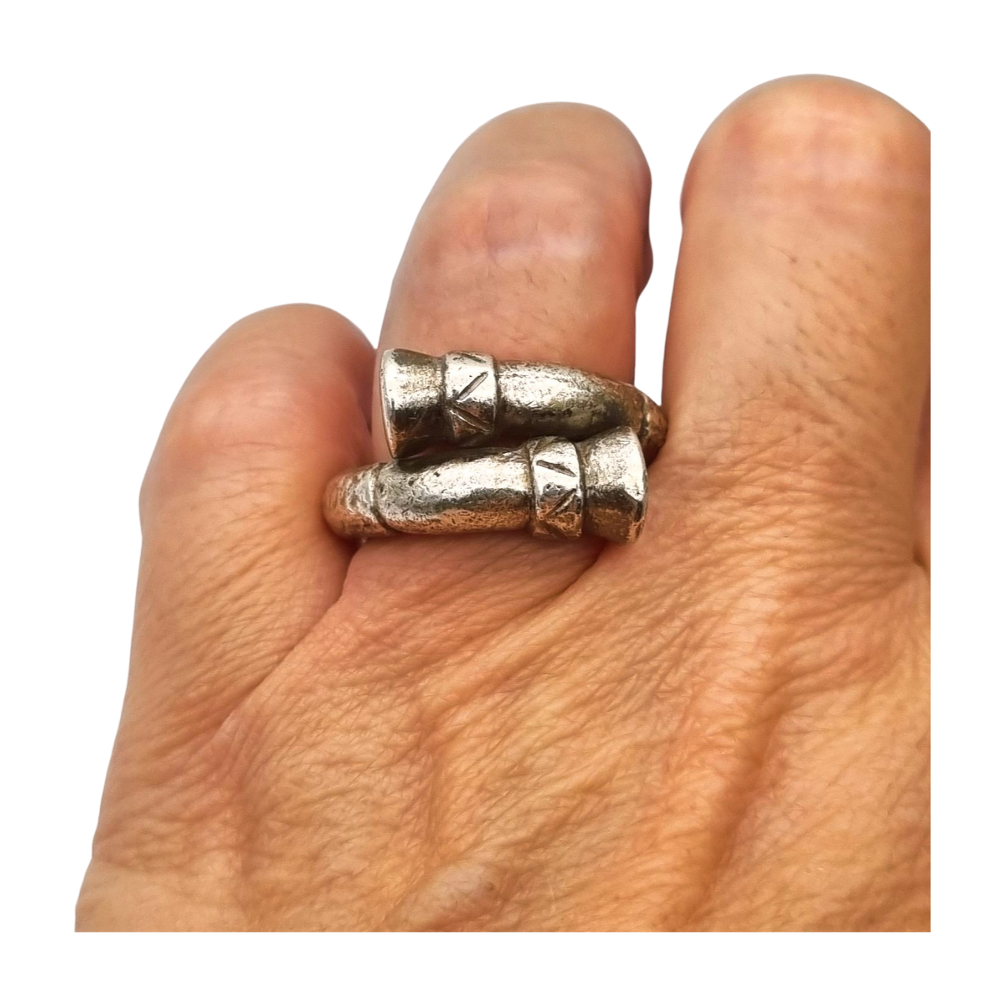 Anillo de plata 800 de Brandimarte Florencia, estilo étnico, acabado rústico, circa 1980