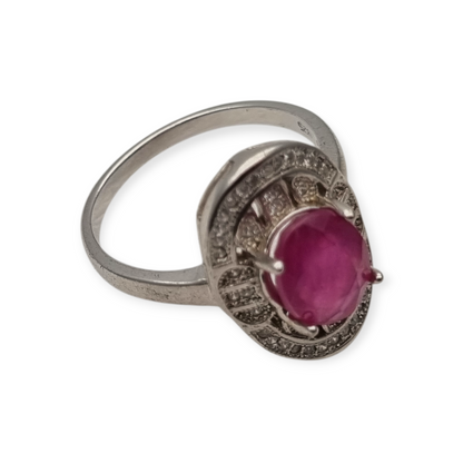 Anillo de plata 925 con rubí y circonitas estilo Art Déco circa 1980-90