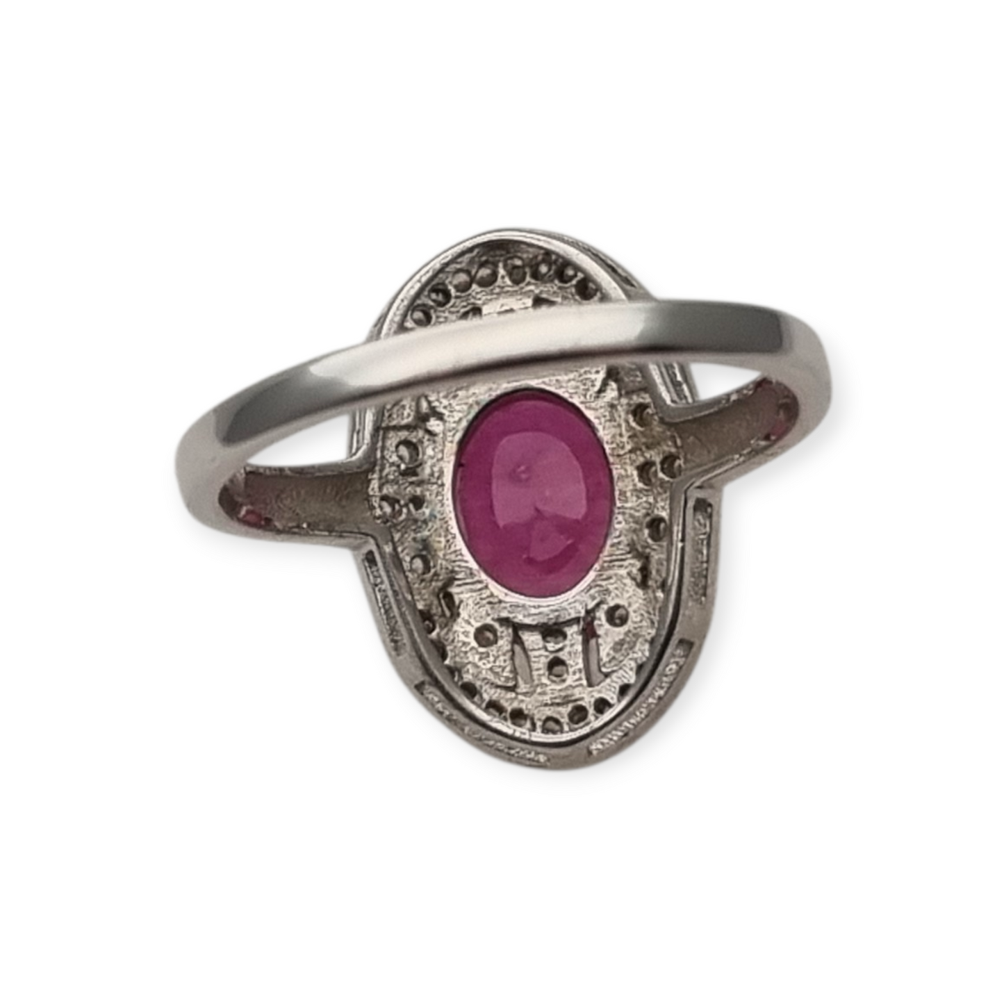 Anillo de plata 925 con rubí y circonitas estilo Art Déco circa 1980-90