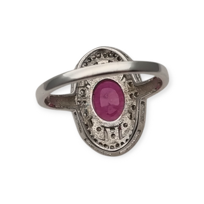Anillo de plata 925 con rubí y circonitas estilo Art Déco circa 1980-90