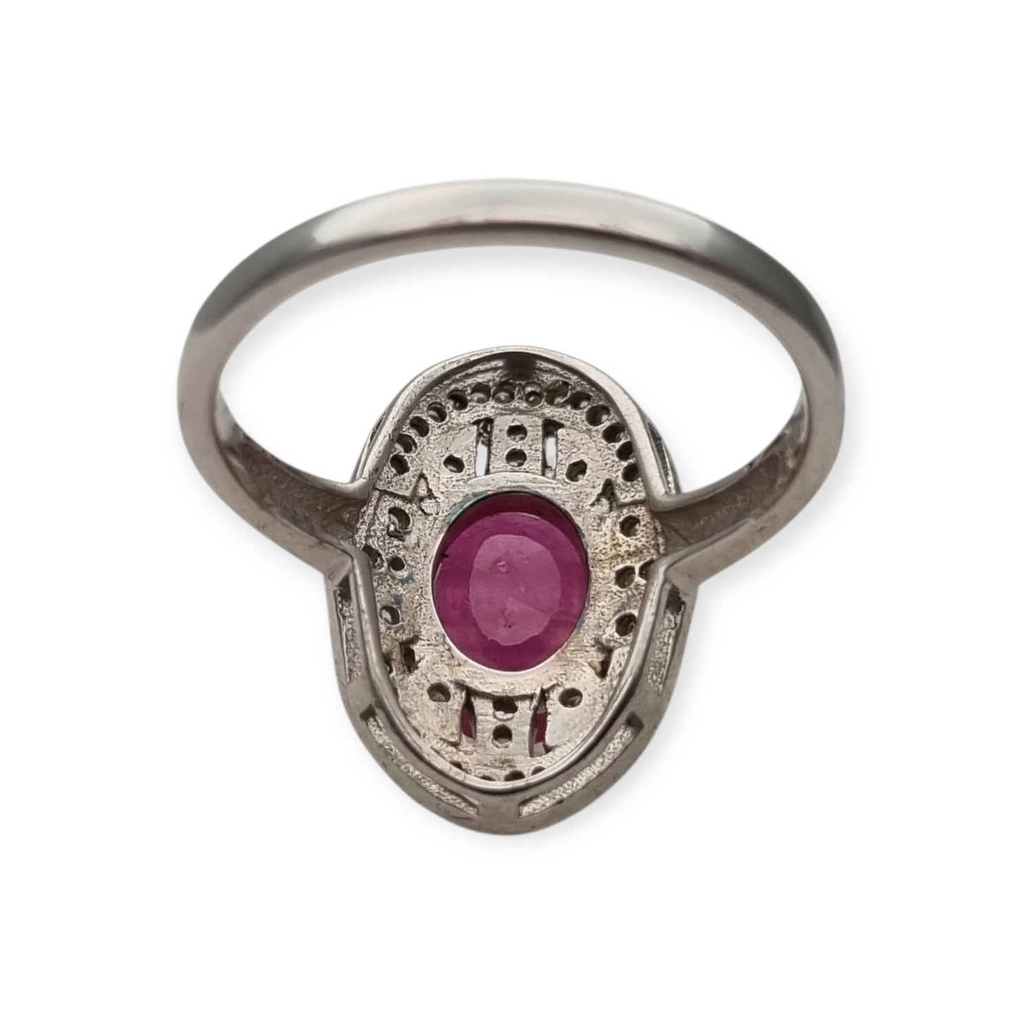 Anillo de plata 925 con rubí y circonitas estilo Art Déco circa 1980-90