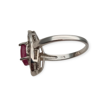 Anillo de plata 925 con rubí y circonitas estilo Art Déco circa 1980-90