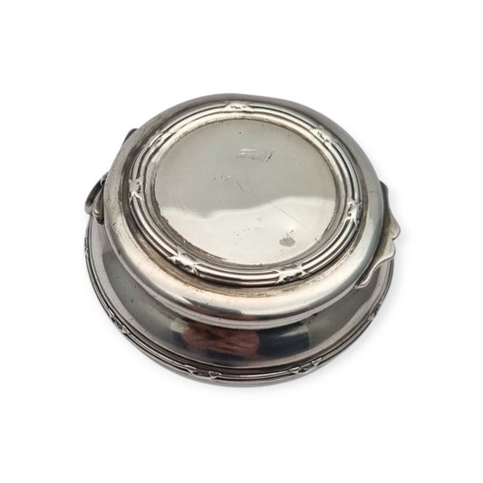 Caja eduardiana antigua redonda de plata para chatelaine circa 1915
