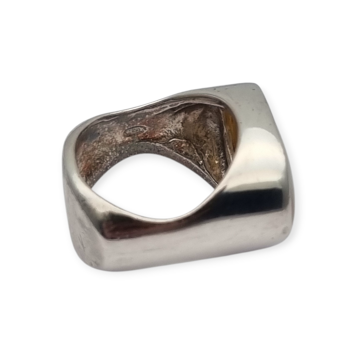 Anillo de diseñador estilo boho en plata y nácar firmado Athena, Europa años 90