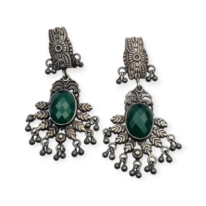 Pendientes Boho largos de plata y calcedonia verde estilo étnico, años 80-90