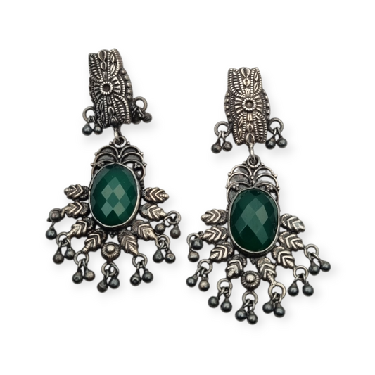 Pendientes Boho largos de plata y calcedonia verde estilo étnico, años 80-90