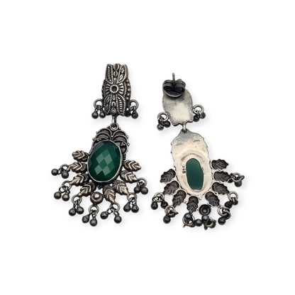 Pendientes Boho largos de plata y calcedonia verde estilo étnico, años 80-90
