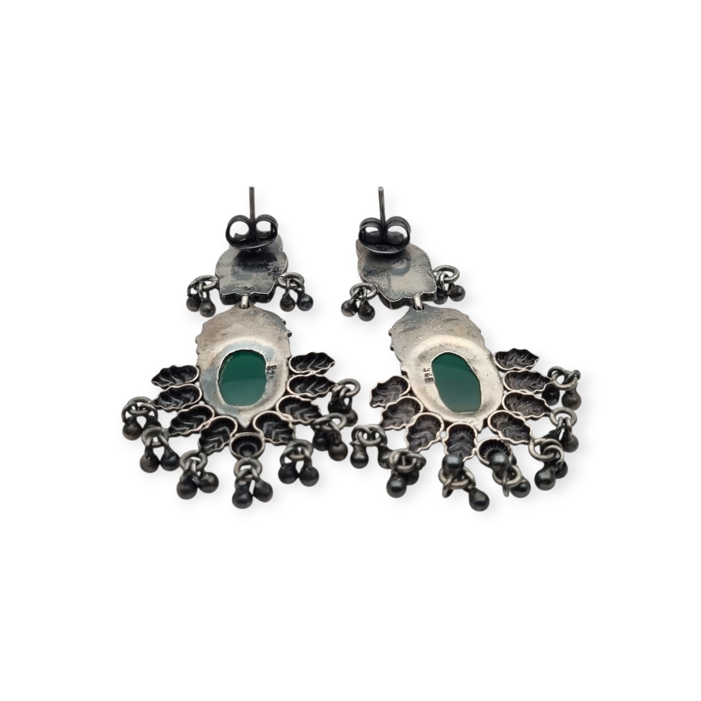 Pendientes Boho largos de plata y calcedonia verde estilo étnico, años 80-90