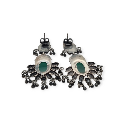 Pendientes Boho largos de plata y calcedonia verde estilo étnico, años 80-90