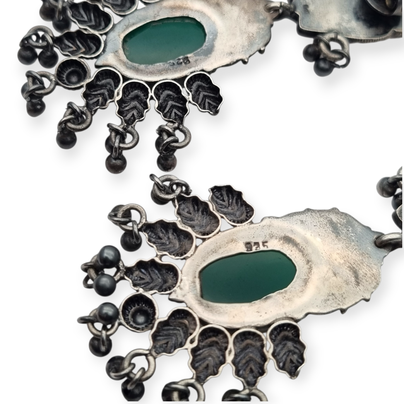 Pendientes Boho largos de plata y calcedonia verde estilo étnico, años 80-90