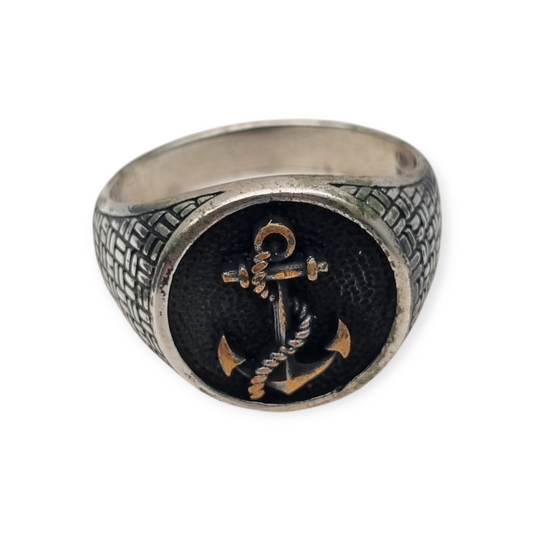Vintage 925 Silver Ring with Mariner Anchor, circa 1990