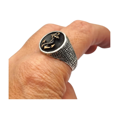 Vintage 925 Silver Ring with Mariner Anchor, circa 1990