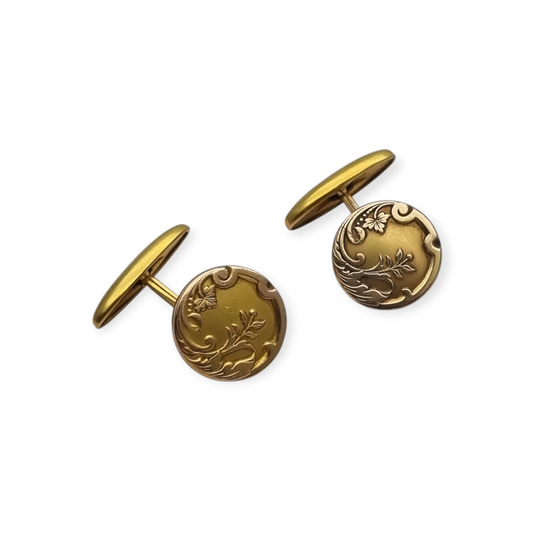 Art Nouveau FIX gold-plated cufflinks with floral engraving, circa 1920