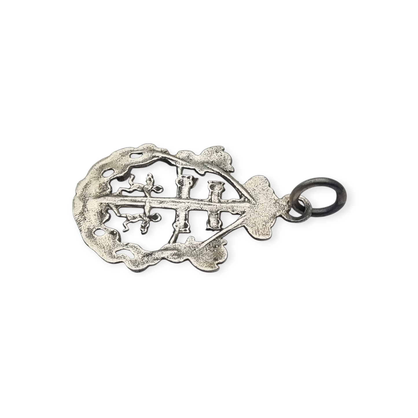 Sterling silver religious pendant with Caravaca cross and cherubs circa 1970-80