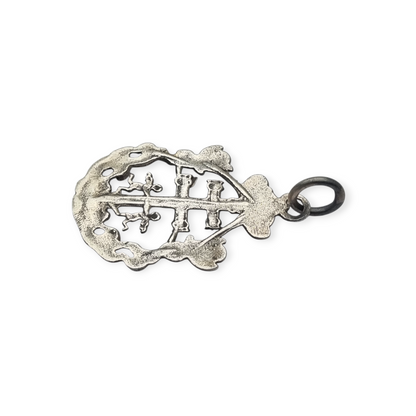 Sterling silver religious pendant with Caravaca cross and cherubs circa 1970-80