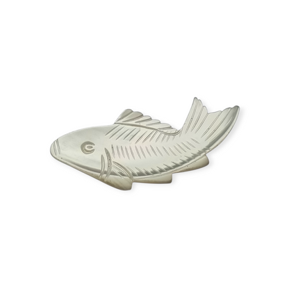 Vintage costume jewelry natural mother-of-pearl carved fish brooch, 1950s