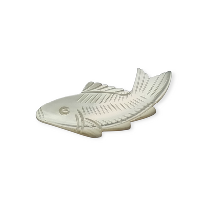 Vintage costume jewelry natural mother-of-pearl carved fish brooch, 1950s