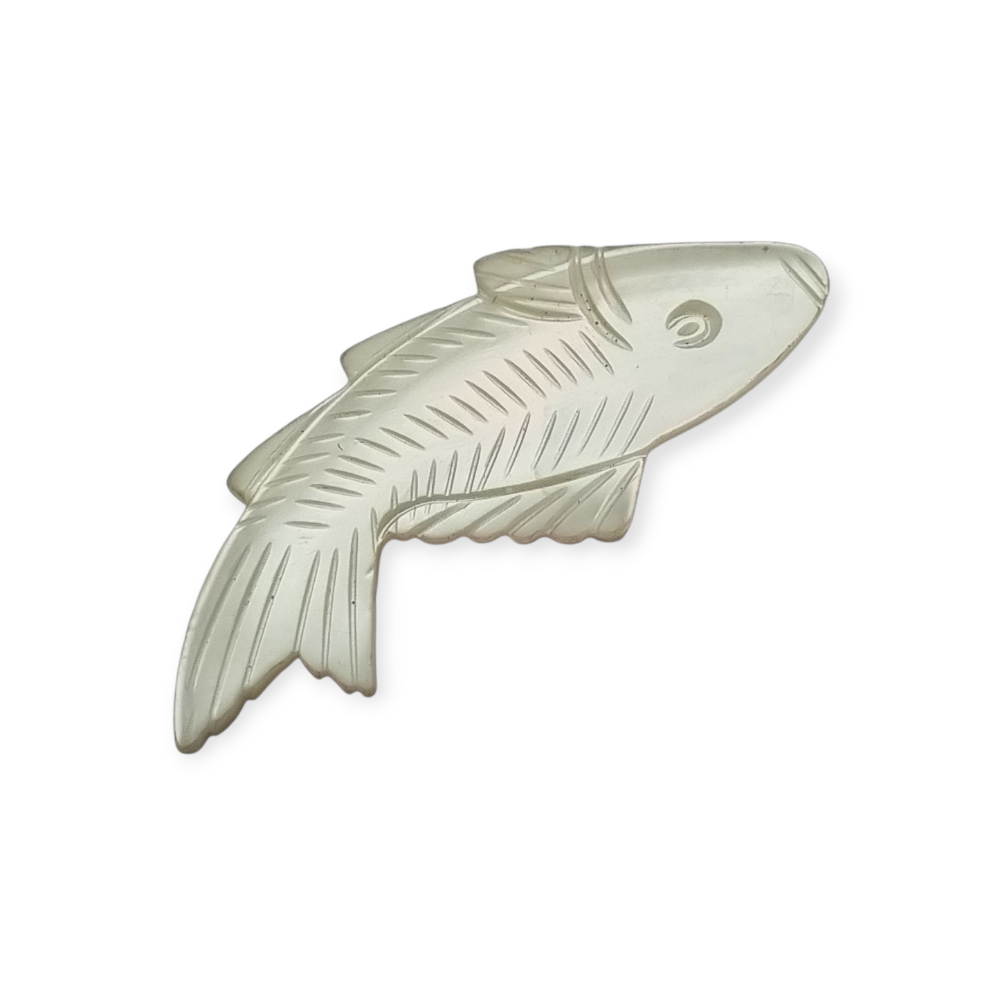 Vintage costume jewelry natural mother-of-pearl carved fish brooch, 1950s