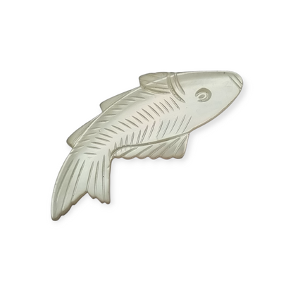 Vintage costume jewelry natural mother-of-pearl carved fish brooch, 1950s