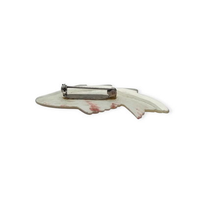 Vintage costume jewelry natural mother-of-pearl carved fish brooch, 1950s